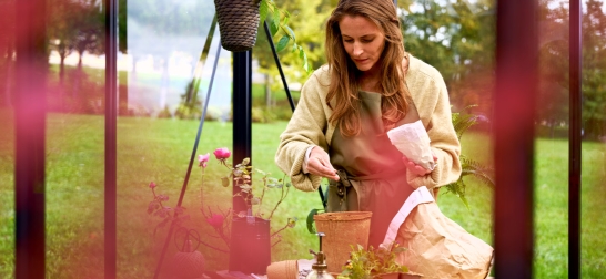 Eine Frau pflanzt Samen in einen Blumentopf