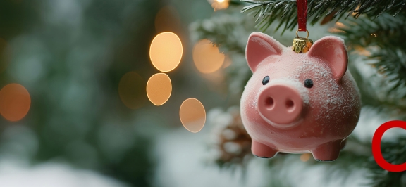 Weihnachts-Sparschwein in als Christbaumschmuck: zu Weihnachten attraktive Zinsen sichern!