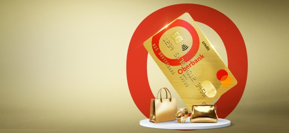 Vergoldete Produkte mit Oberbank Kreditkarte in gold
