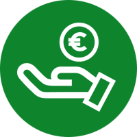 Grünes Icon mit Euromünze welche in Hand fällt