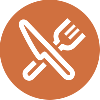 Oranges Icon mit Messer und Gabel